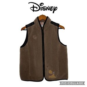 Disney Winnie the Pooh vintage sherpa quilted full zip brown vest size M